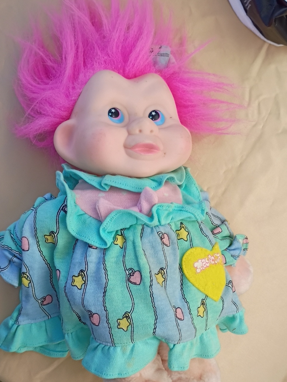 Plush Troll Doll with Pink Hair in Aqua Dress - Kids Toy